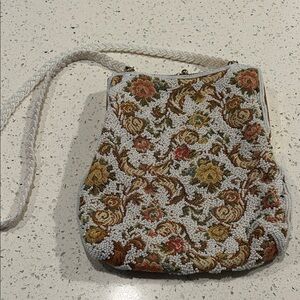 Vintage Floral Beaded Shoulder Bag